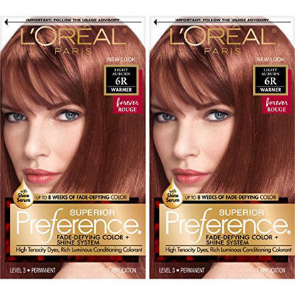 Picture of L'Oreal Paris Superior Preference Fade-Defying + Shine Permanent Hair Color, 6R Light Auburn, Pack of 2, Hair Dye