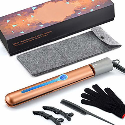 Picture of NITION Pro Hair Straightener 1 inch Argan Oil Tourmaline Ceramic Titanium Heating Plate for Healthy Styling,2-in-1 Digital LCD 265-450°F Straightening Flat Iron & Curling Iron for All Hair Type,Gold