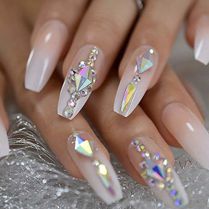 Picture of CoolNail Long 3D Bling Glitter Pink Nude French Ballerina Coffin False Fake Nails Gradeint Natrual Press on Party Finger Wear UV Nails