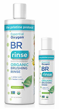 Picture of Essential Oxygen BR Certified Organic Brushing Rinse, All Natural Mouthwash, Peppermint, 16 oz With 3 oz Travel Size