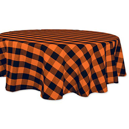 Picture of DII Buffalo Check Collection Classic Tabletop, Tablecloth, 70" Round, Orange & Black