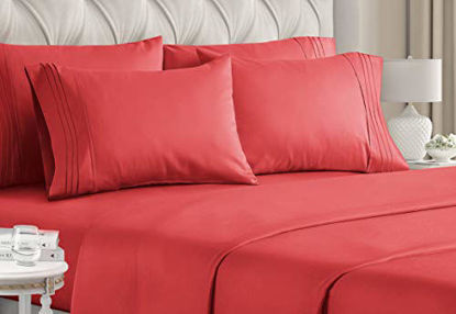 Picture of King Size Sheet Set - 6 Piece Set - Hotel Luxury Bed Sheets - Extra Soft - Deep Pockets - Easy Fit - Breathable & Cooling Sheets - Wrinkle Free - Comfy - Red Bed Sheets - Kings Sheets - 6 PC
