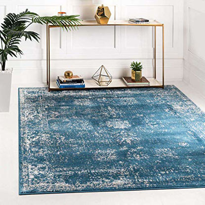 Picture of Unique Loom Sofia Collection Traditional Vintage Square Rug, 6', Blue/Ivory