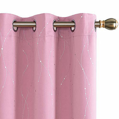Picture of Deconovo Wave Lines with Dots Foil Printed Grommet Top Blackout Curtains Thermal Insulated Noise Reducing Drapery Panels for Living Room 42 x 54 Inch Baby Pink 2 Panels