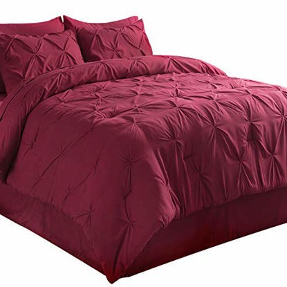 Picture of Bedsure Twin Comforter Sets Bed in A Bag Dark Red 6 Pieces Bed Comforter- 1 Comforter Twin (68x88 Inches), 1 Pillow Sham, 1 Flat Sheet, 1 Fitted Sheet, 1 Bed Skirt, 1 Pillowcase
