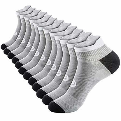 Picture of No Show Compression Socks for Men and Women (6 Pairs), Low Cut Running Ankle Socks with Arch Support for Plantar Fasciitis, Cyling, Athletic, Flight, Travel, Nurses. Gray S/M