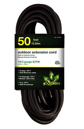 Picture of GoGreen Power GG-13750BK - 16/3 50' SJTW Outdoor Extension Cord - Black