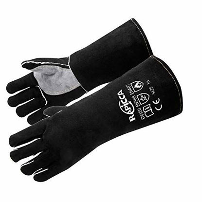 Picture of RAPICCA 16 Inches,662,Leather Forge/Mig/Stick Welding Gloves Heat/Fire Resistant, Mitts for Oven/Grill/Fireplace/Furnace/Stove/Pot Holder/Tig Welder/Mig/BBQ/Animal handling glove with 16 inches Extra Long Sleeve- Black