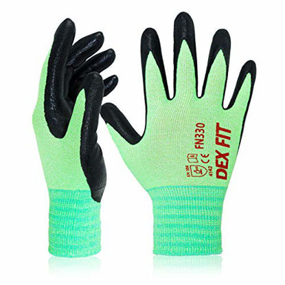 Picture of DEX FIT Nitrile Work Gloves FN330, 3D Comfort Stretch Fit, Power Grip, Smart Touch, Durable Foam Coated, Thin & Lightweight, Machine Washable, Green Small 3 Pairs