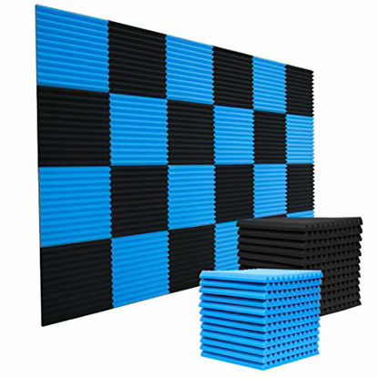 Picture of 24 Pack Acoustic Panels Studio Foam Wedges 1" X 12" X 12" Soundproof Studio Foam for Walls Sound Absorbing Panels Sound Insulation Panels for Home Studio (Black+Blue)