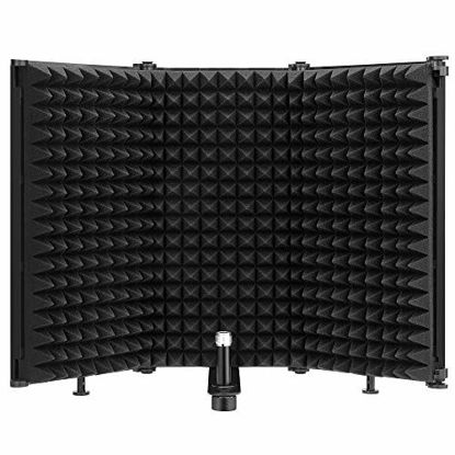 Picture of Moukey Microphone Isolation Shield, Foldable With 3/8" and 5/8" Mic Threaded Mount, Mic Sound Absorbing Foam for Filter Vocal, Suitable for Blue Yeti,Podcasts, Studio
