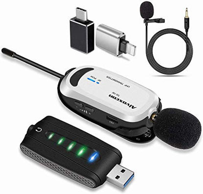 Picture of Wireless lavalier Microphone for iPhone & Computer -Alvoxcon USB Lapel Mic System for Android, PC, MacBook Laptop, Podcasting, Vlog, YouTube Video, Conference, Vocal Recording (with Monitor Jack)