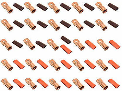 Picture of 25pcs 4/0 Gauge 4/0 AWG x 5/16 Pure Copper UL Listed Cable Lug Terminal Ring Connectors with Dual Wall Adhesive Lined Red + Black Heat Shrink Tubing - by WNI