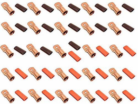 Picture of 25pcs 4/0 Gauge 4/0 AWG x 5/16 Pure Copper UL Listed Cable Lug Terminal Ring Connectors with Dual Wall Adhesive Lined Red + Black Heat Shrink Tubing - by WNI