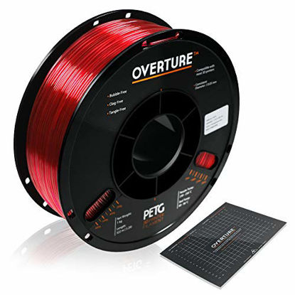 Picture of 3D Filament Clear PETG Filament 1.75mm with Build Surface 200mm x 200mm PETG Transparent Red 3D Printer Consumables, 1kg Spool (2.2lbs), Dimensional Accuracy +/- 0.05mm, Fit Most FDM Printers