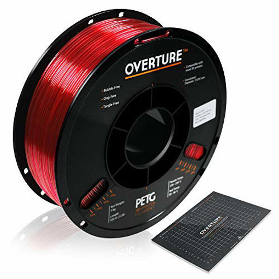 Picture of 3D Filament Clear PETG Filament 1.75mm with Build Surface 200mm x 200mm PETG Transparent Red 3D Printer Consumables, 1kg Spool (2.2lbs), Dimensional Accuracy +/- 0.05mm, Fit Most FDM Printers