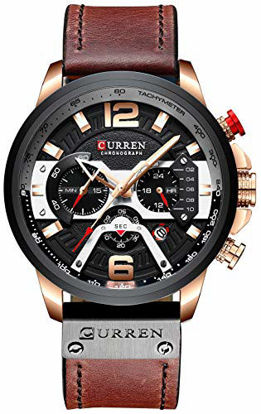 Picture of Mens Luxury Watches Business Chronograph Dress Waterproof Leather Strap Analog Quartz Wrist Watch (Rose Brown)