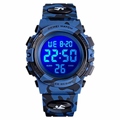 Picture of Boys Watch Digital Sports 50M Waterproof Watches Children Analog Quartz Wristwatch with Alarm - Dark Blue Camouflage