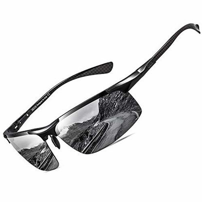 Picture of DUCO Men's Luxury Carbon Fiber Temple Polarized Sunglasses for Men Sports UV400 DC8206 (DC Black Frame Grey Lens)