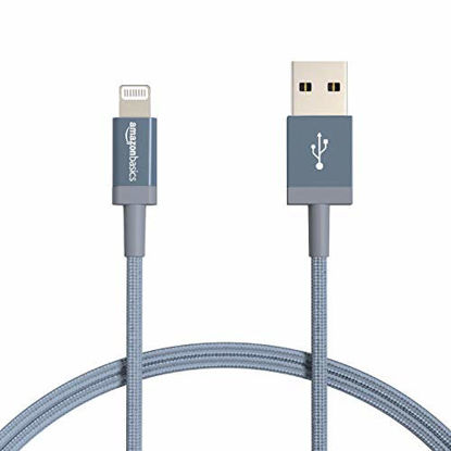 Picture of Amazon Basics Nylon Braided Lightning to USB Cable - MFi Certified Apple iPhone Charger, Dark Gray, 3-Foot (Durability Rated 4,000 Bends)