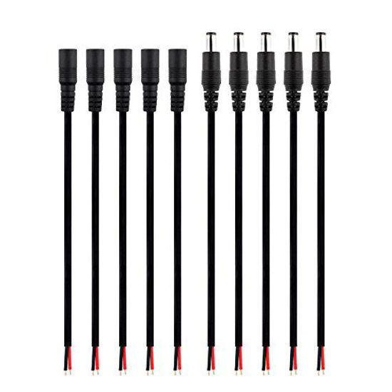 Picture of SIM&NAT DC Barrel Power Plug Pigtail Cable, 2.1mm x 5.5mm Male Female Barrel Jack Connector Cord With Bare Wire for Security CCTV Parking Camera Car Monitor Surveillance ( 5.9 inch / 15 cm )