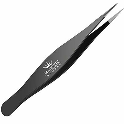 Picture of Surgical Tweezers for Ingrown Hair - Precision Sharp Needle Nose Pointed Tweezers for Splinters, Ticks & Glass Removal - Best for Eyebrow Hair, Facial Hair Removal(1 pack pointed, black)