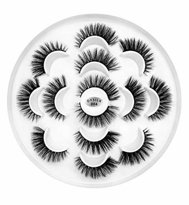 Picture of DYSILK 7 Pairs 6D Mink Eyelashes Faux Wispy Dramatic Long False Eyelashes Fluffy Extension Luxurious Fake Eyelashes Makeup Thick Reusable Natural Pack Lashes No Glue (004)