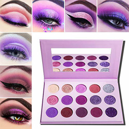 Picture of Makeup Palettes Eyeshadow Matte and Glitter,Afflano Professional Highly Pigmented 15 Color,Dream Purple Pink Dark Red Violet Cute Bright Shimmer Small Travel Eyeshadow Pallet Cosmetic for Girls Women