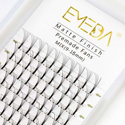 Picture of EMEDA Premade Fans Eyelash Extensions Mixed Tray 0.10 C D Curl 5D Premade Volume Eyelash Extensions Long Stem Pre Made Fanned Russian Volume Lash Extensions 5D .10 D Curl 9-15mm Mix Tray