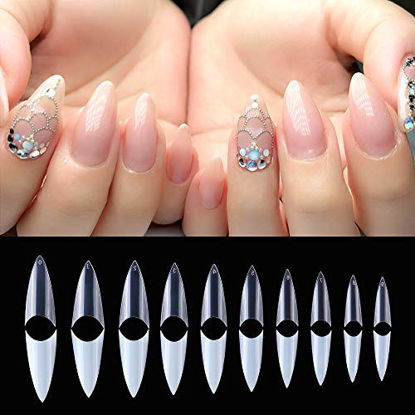 Picture of AORAEM Stiletto Nail Tips Acrylic False Nail Clear and Natural 1000Pcs Artificial Press on Fake Nails for Women with Bag (Short Clear+Natural)