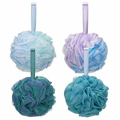Picture of DadyMart Bath Shower Loofah Sponge 60g Bath Mesh Pouf Shower Ball Body Scrubber Exfoliating Bath Sponge for Women and Men, Set of 4, Flower Color