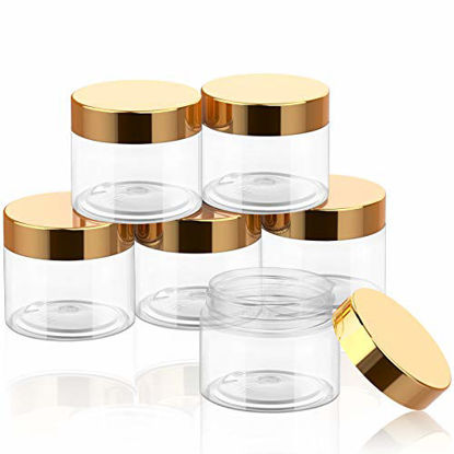 Picture of SATINIOR 6 Pack Plastic Pot Jars Round Clear Leak Proof Plastic Container Jars with Lid for Travel Storage, Eye Shadow, Nails, Paint, Jewelry (2 oz, Gold)