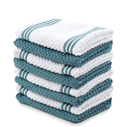 Picture of Sticky Toffee Cotton Terry Kitchen Dishcloth Towels, 8 Pack, 12 in x 12 in, Blue Stripe