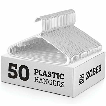 Picture of White Standard Plastic Hangers (50 Pack) Durable Tubular Shirt Hanger Ideal for Laundry & Everyday Use, Slim & Space Saving, Heavy Duty Clothes Hanger for Coats, Pants, Dress, Etc. Hangs up to 5.5 lbs