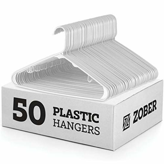 GetUSCart White Standard Plastic Hangers (50 Pack) Durable Tubular