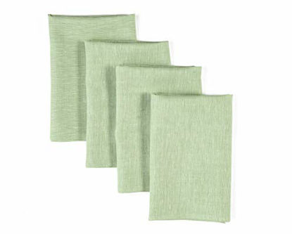 Picture of Solino Home 100% Pure Linen Dinner Napkins - 20 x 20 Inch Green, Set of 4 Linen Napkins, Athena - European Flax, Soft & Handcrafted with Mitered Corners