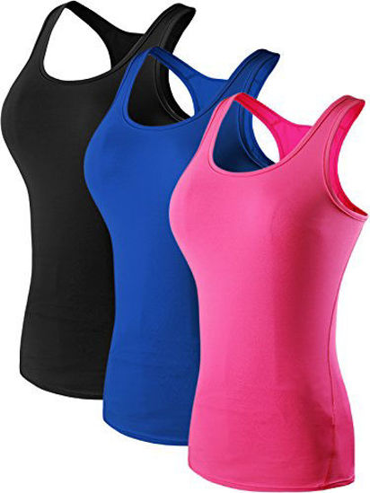 GetUSCart- Neleus Women's 3 Pack Compression Athletic Tank Top for Yoga  Running,Black,Blue,Rose,EU M,US S