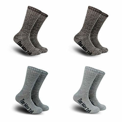 Picture of Time May Tell Mens Merino Wool Hiking Cushion Socks Pack (2Brown,Light grey,Dark grey(4 pairs), US Size 5~9) 