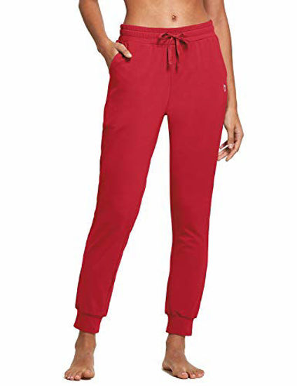 GetUSCart- BALEAF Women's Cotton Sweatpants Leisure Joggers Pants Tapered  Active Yoga Lounge Casual Travel Pants with Pockets Rose Red Size XL