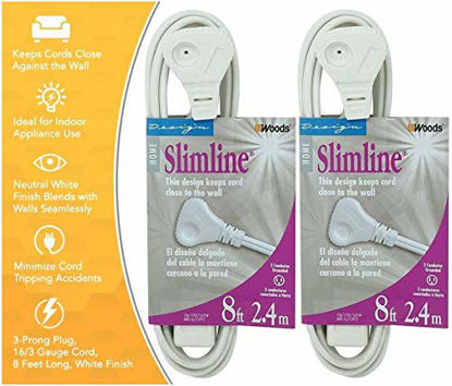 Picture of 2-PACK - SlimLine 2241 Flat Plug Extension Cord, 3-Wire, White, 8-Foot