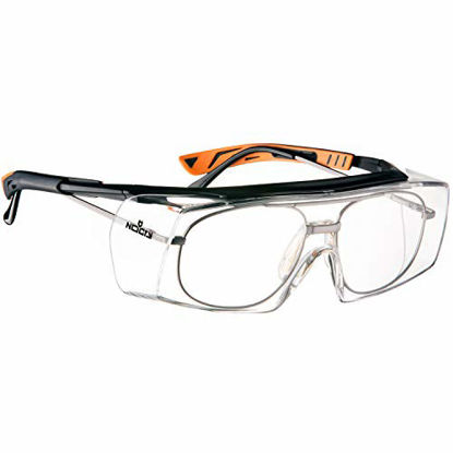 Picture of NoCry Over-Glasses Safety Glasses - with Clear Anti-Scratch Wraparound Lenses, Adjustable Arms, Side Shields, UV400 Protection, ANSI Z87 & OSHA Certified (Black & Orange)