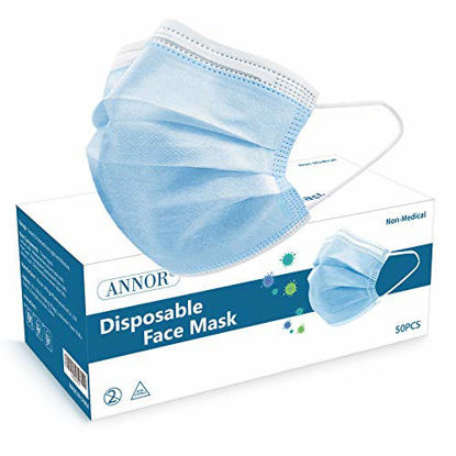 Picture of Disposable Face Masks, Breathable Mask for Face Anti Dust Pollen, Daily Protection Mask with Filter Layer and Knitted Earloops Blue Face Mask (Pack of 50)