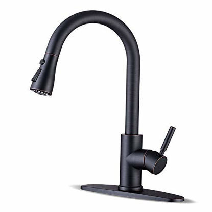 Picture of Kitchen faucets with Pull Down Sprayer, Farmhouse Kitchen Faucet Oil Rubbed Bronze Commercial Modern high arc Stainless Steel Single Handle Single Hole for Utility rv Laundry Sinks