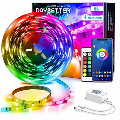 Picture of Daybetter Led Strip Lights 50ft Smart Light Strips with App Control Remote, 5050 RGB Led Lights for Bedroom, Music Sync Color Changing Lights for Room Party