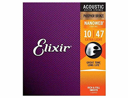 Picture of Elixir Strings Phosphor Bronze Acoustic Guitar Strings w NANOWEB Coating, Extra Light (.010-.047)