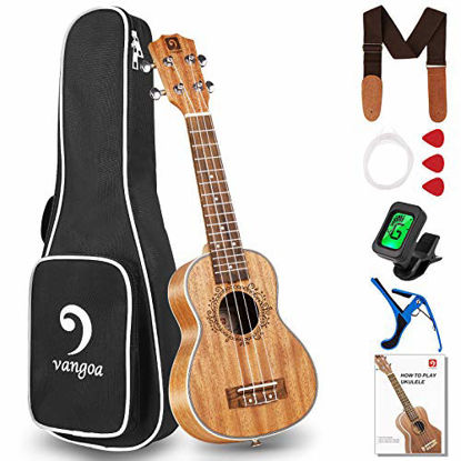 Picture of Vangoa Soprano Ukulele Mahogany 21 Inch Acoustic Ukelele Uke Beginner Kit for Kids Students Starter with Guide Book