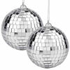 Picture of 2 Pieces Disco Mirror Balls Silver Hanging Ball for 50s 60s 70s Disco DJ Light Effect Party Home Decoration Stage Props School Festivals Party Favors and Supplies 4 Inch