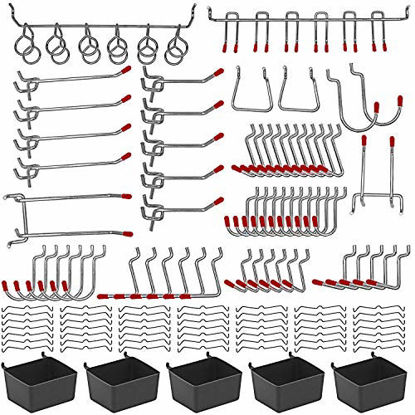 Picture of 114 pcs Pegboard Hooks Assortment with Metal Hooks Sets, Pegboard Bins, Peg Locks for Organizing Storage System Tools