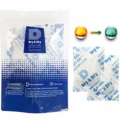 Picture of Dry & Dry 20 Gram [5 Packs] Premium Desiccant Food Safe Orange Indicating(Orange to Dark Green) Mixed Silica Gel Packets Dehumidifer - Rechargeable Silica Packets for Moisture Absorbers