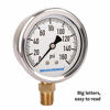 Picture of MEASUREMAN 2-1/2" Dial Size, Glycerin Filled Plumbing Pressure Gauge, 0-160psi, Stainless Steel Case, 1/4"NPT Lower Mount
